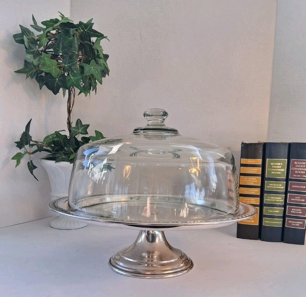 Vintage 1960's W & S Blackinton Silverplate Cake Plate w/ Glass Cloche; EUC!